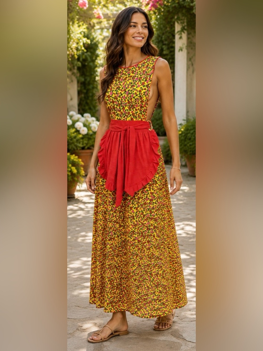 Vintage 1970's Japanese Apron Maxi Dress By Neiman Marcus O/S 100% Cotton